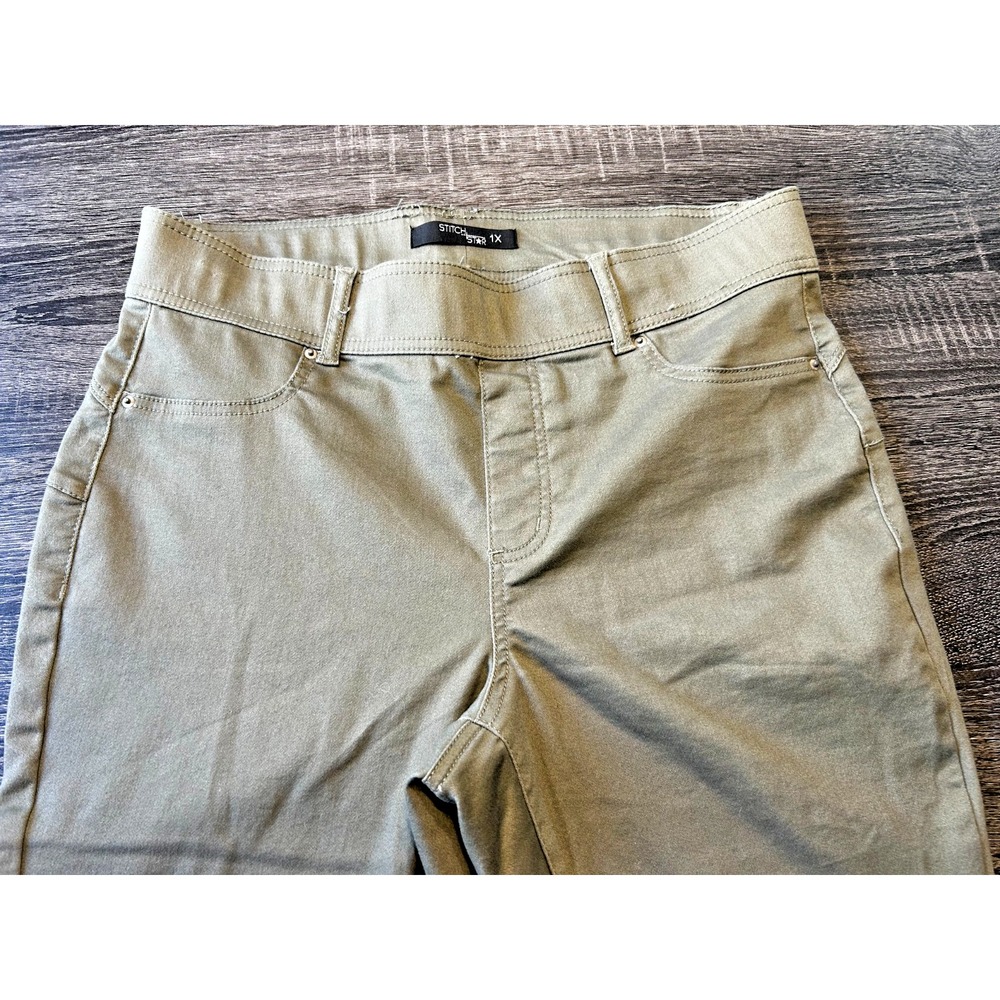 Stitch Star Olive Green Jeggings Women's 1X Stretch Skinny Pants - Picture 2 of 4